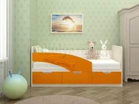 Дельфин-3 Кровать детская 3 ящика без ручек 1.6 Оранжевый глянец в Липецке - lipeck.katalogmebeli.com | фото