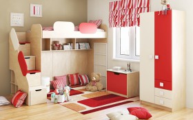 Детская комната Бэрри (Бежевый/Красный/корпус Клен) в Липецке - lipeck.katalogmebeli.com | фото