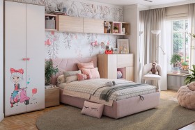 Комплект детской мебели Алина К2 Дуб мария/белый/нежно-розовый велюр в Липецке - lipeck.katalogmebeli.com | фото
