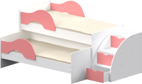 Кровать детская Матрешка выкатная с лестницей  Белый/Розовый в Липецке - lipeck.katalogmebeli.com | фото