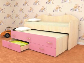 Кровать детская Нимфа двухместная 2.0 Дуб молочный/Розовый в Липецке - lipeck.katalogmebeli.com | фото