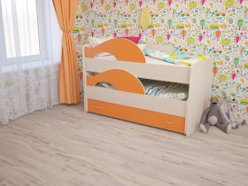 Кровать детская Радуга 1600 Млечный дуб/Оранжевый в Липецке - lipeck.katalogmebeli.com | фото