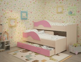 Кровать детская Радуга 1600 Млечный дуб/Розовый в Липецке - lipeck.katalogmebeli.com | фото