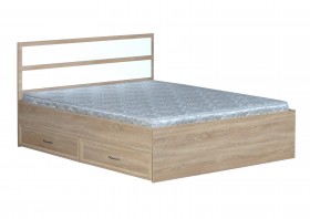 Кровать двойная с ящиками 1600-2 без матраса (прямые спинки) Дуб Сонома в Липецке - lipeck.katalogmebeli.com | фото