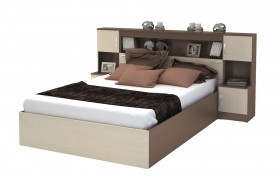 Кровать с прикроватным блоком КР 552 Спальня Basya (шимо темный/шимо светлый) в Липецке - lipeck.katalogmebeli.com | фото