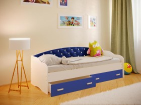 Кровать Софа-7 с мягкой спинкой со стразами (800х1900) Белый/Синий в Липецке - lipeck.katalogmebeli.com | фото