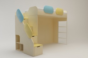 Кровать Смайли (второй ярус с лестницей/Желтый/Зеленый/Клен) в Липецке - lipeck.katalogmebeli.com | фото