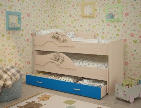 Кровать выкатная Радуга-Сафари детская 1600 Млечный дуб/Голубой в Липецке - lipeck.katalogmebeli.com | фото