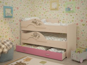 Кровать выкатная Радуга-Сафари детская 1600 Млечный дуб/Розовый в Липецке - lipeck.katalogmebeli.com | фото