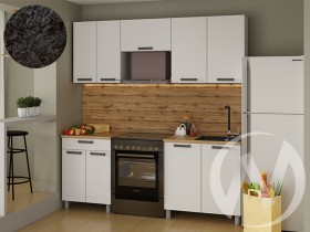 Кухня Кьяра 2.0м с окапом (корпус белый/карбон фарфор) 26мм кастилло темный в Липецке - lipeck.katalogmebeli.com | фото