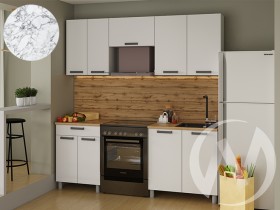 Кухня Кьяра 2.0 м с окапом (белый/карбон сакура, вулкан/26мм/мрамор итальянский) в Липецке - lipeck.katalogmebeli.com | фото