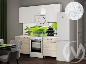 Кухня Нора 2.0м (корпус белый/белый, дуб шале светлый) 26мм мрамор итальянский в Липецке - lipeck.katalogmebeli.com | фото