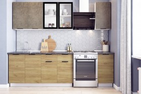 Кухонный гарнитур Стоун 2.0 (белый/камень темно-серый/акация светлая) в Липецке - lipeck.katalogmebeli.com | фото