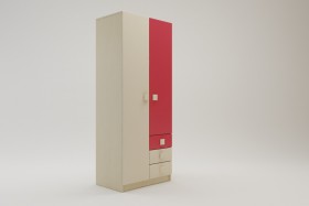 Шкаф 2-х створчатый с ящиками Бэрри (Бежевый/Красный/корпус Клен) в Липецке - lipeck.katalogmebeli.com | фото