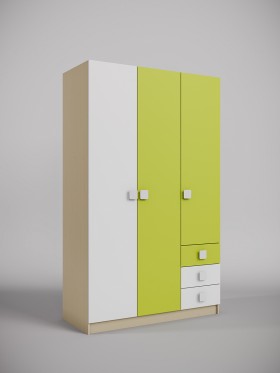 Шкаф 3-х створчатый с ящиками Эппл (Зеленый/Белый/корпус Клен) в Липецке - lipeck.katalogmebeli.com | фото